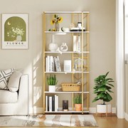 Estante de 6 prateleiras com estrutura metálica 80 x 31 x 180 cm Branca e dourada