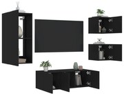 vidaXL 5 pcs móveis de parede p/ TV c/ LEDs derivados de madeira preto