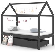vidaXL Cama p/ crianças c/ gaveta 80x160 cm pinho maciço cinza-escuro