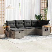 6 pcs conjunto sofás de jardim com almofadões vime cinzento