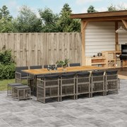 vidaXL 15 pcs conjunto jantar p/ jardim c/ almofadões vime PE cinzento
