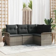 vidaXL Conjunto de Sofá de Jardim 4 Peças com Almofadas Cinza em Rattan e Poliéster