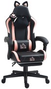 HOMCOM Cadeira Gaming com Orelhas Cadeira Gamer Reclinável com Altura Ajustável e Suporte Lombar 65x62x116-124 cm Preto e Rosa | Aosom Portugal