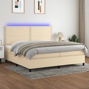 vidaXL Cama box spring c/ colchão e LED 200x200 cm tecido cor creme