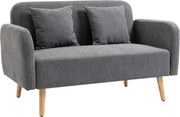 HOMCOM Sofá 2 lugares com 2 almofadas decorativas, Loveseat compacto estofado em veludo moderno para sala de estar, quarto, espaços pequenos, Cinza 130 x 70 x 80 cm | Aosom Portugal