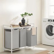 Cesto para roupa suja 3 compartimentos 114 L com prateleira 92,5 x 33 x 72 cm cinzento