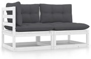 vidaXL 2 pcs conj. lounge de jardim c/ almofadões pinho maciço branco