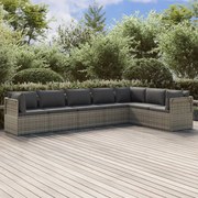 7 pcs conjunto lounge de jardim c/ almofadões vime PE cinzento