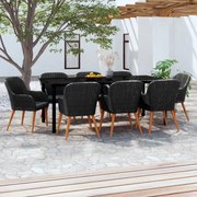 vidaXL 9 pcs conjunto de jantar para jardim com almofadões preto