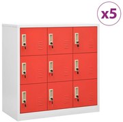 Cacifos 5 pcs 90x45x92,5 cm aço cinzento-claro e vermelho