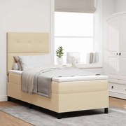 vidaXL Cama Box com colchão com cabeceira Creme 100 x 200 cm tecido