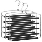 Cabides para calças SONGMICS, conjunto de 3 cabides para calças de metal com várias barras que economizam espaço, estáveis ​​com acolchoamento antiderrapante, barras giratórias para 5 jeans cada, calças de terno, lenços, gravatas CRI041BK