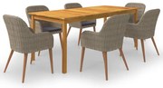 vidaXL 7 pcs conjunto de jantar para jardim castanho