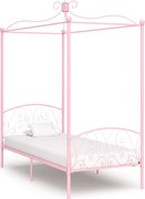 vidaXL Estrutura de cama com dossel 90x200 cm metal cor-de-rosa