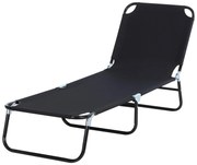 Outsunny Espreguiçadeira Dobrável Reclinável Exterior 3 Posições Ângulo Ajustável Carga 120 kg 190x56x28 cm Preto Confortável | Aosom Portugal