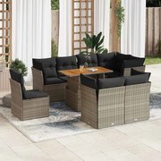 vidaXL 9 pcs conjunto sofás p/ jardim com almofadões vime PE cinzento