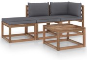 4 pcs conjunto lounge de paletes + almofadões pinho impregnado