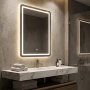 ESPELHO DE PAREDE LED RETANGULAR 60X3,5X80 CM (3 CORES DE LUZ) PRATEADO