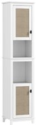 HOMCOM Armário Casa de Banho com Prateleira Ajustável 2 Portas em Vime e 2 Compartimentos Estilo Boho 40x30x167,5 cm Branco | Aosom Portugal