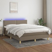 vidaXL Cama box spring colchão/LED 140x200 cm tecido cinza-acastanhado