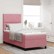 vidaXL Cama Box com colchão com cabeceira Rosa 100 x 200 cm tecido