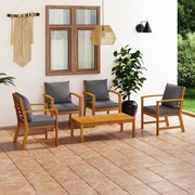 5 pcs conjunto de lounge de jardim com almofadões acácia maciça