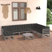 9 pcs conjunto lounge de jardim c/ almofadões pinho maciço