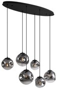 Candeeiro de Suspensão Art Déco Preto com Placa de Teto Oval e Vidro Fumado 6 Luzes - Douglass