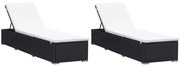 vidaXL Espreguiçadeiras com almofadões 2 pcs vime PE preto
