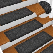 vidaXL Tapetes de escada autoadesivos 15 peças 65x21x4 cm cinza com borda retangular