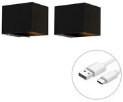 Conjunto de 2 Lâmpadas de Parede Pretas com Dimmer Recarregáveis - Joris