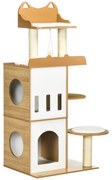PawHut Arranhador Gatos 133 cm Caverna Plataformas Bola Suspensa Postes Sisal Estável Confortável 60x48x133 cm Carvalho | Aosom Portugal
