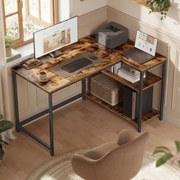 Secretária de canto em forma de L 110 x 80 x 76 cm com estação de carregamento castanho vintage