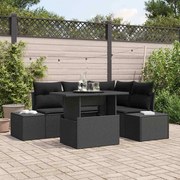 vidaXL Conjunto de Sofá de Jardim 5 Peças com Almofadas em Rattan Preto