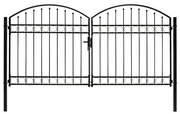 vidaXL Portão p/ cerca porta dupla e topo arqueado 300x150cm aço preto
