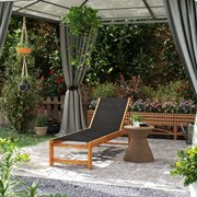 Espreguiçadeira de Madeira Espreguiçadeira de Jardim com Rodas Encosto Ajustável em 4 Níveis 186x60x33 cm Teca e Preto