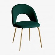 Cadeira De Jantar Estofada Glorys Dourado & Velluto Verde Selva & Veludo - Sklum