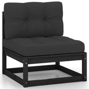 3pcs conjunto lounge de jardim c/ almofadões pinho maciço preto