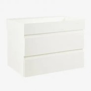 Conjunto De Móvel De Casa De Banho Suspenso Em Madeira E Folha De Freixo Com Lavatório Integrado Ona Branco & Sem Espelho & Sem - Sklum