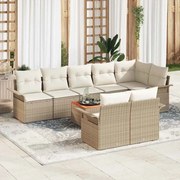 vidaXL Conjunto de Sofá de Jardim 9 Peças com Almofadas Bege em Rattan Sintético de Acácia