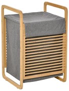 HOMCOM Cesto de Roupa de Bambú Portátil com Tampa e Bolsa Removível Móvel de Casa de Banho 40x35,5x60,5cm Cor Natural e Cinza