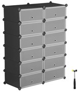 SONGMICS Sapateira com Encaixe, Organizador de Armazenamento Retangular, Unidade de Prateleira de Armazenamento Modular DIY com 12 Compartimentos, 40 x 30 x 17 cm para cada compartimento, Guarda-roupa de Arame Metálico, Preto LPC26HV1