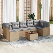 vidaXL Conjunto de Sofá de Jardim com 8 Peças e Almofadas em Bege de Rattan Poli e Acácia