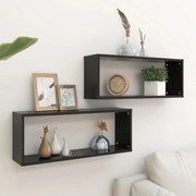 vidaXL Prateleiras parede forma de cubo 2 pcs derivados madeira preto