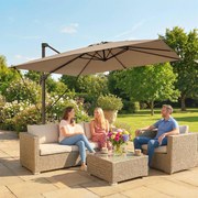 Guarda sol duplo Jardim Excêntrico 29x29 m de Alumínio com Manivela Inclinação Ajustável Giratório 360° Base Cruzada e Capa Cáqui