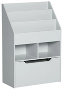 HOMCOM Estante de Madeira para Brinquedos com 3 Compartimentos 2 Prateleiras e Gaveta Móvel com 4 Rodas 60x29,9x90cm Cinza