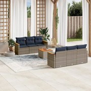 vidaXL 7 pcs conjunto sofás p/ jardim c/ almofadões vime PE cinzento