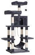 Árvore para gatos com pompons, torre de altura elevada | FEANDREA | 60 x 52 x 153 cm | cinzento | PCT85G.