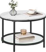 Mesa de centro com tampo de vidro e amplo espaço de arrumação | VASAGLE | 65 x 65 x 46 cm | LCT072W13.