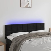 Cabeceira de cama c/ luzes LED veludo 144x5x78/88 cm preto